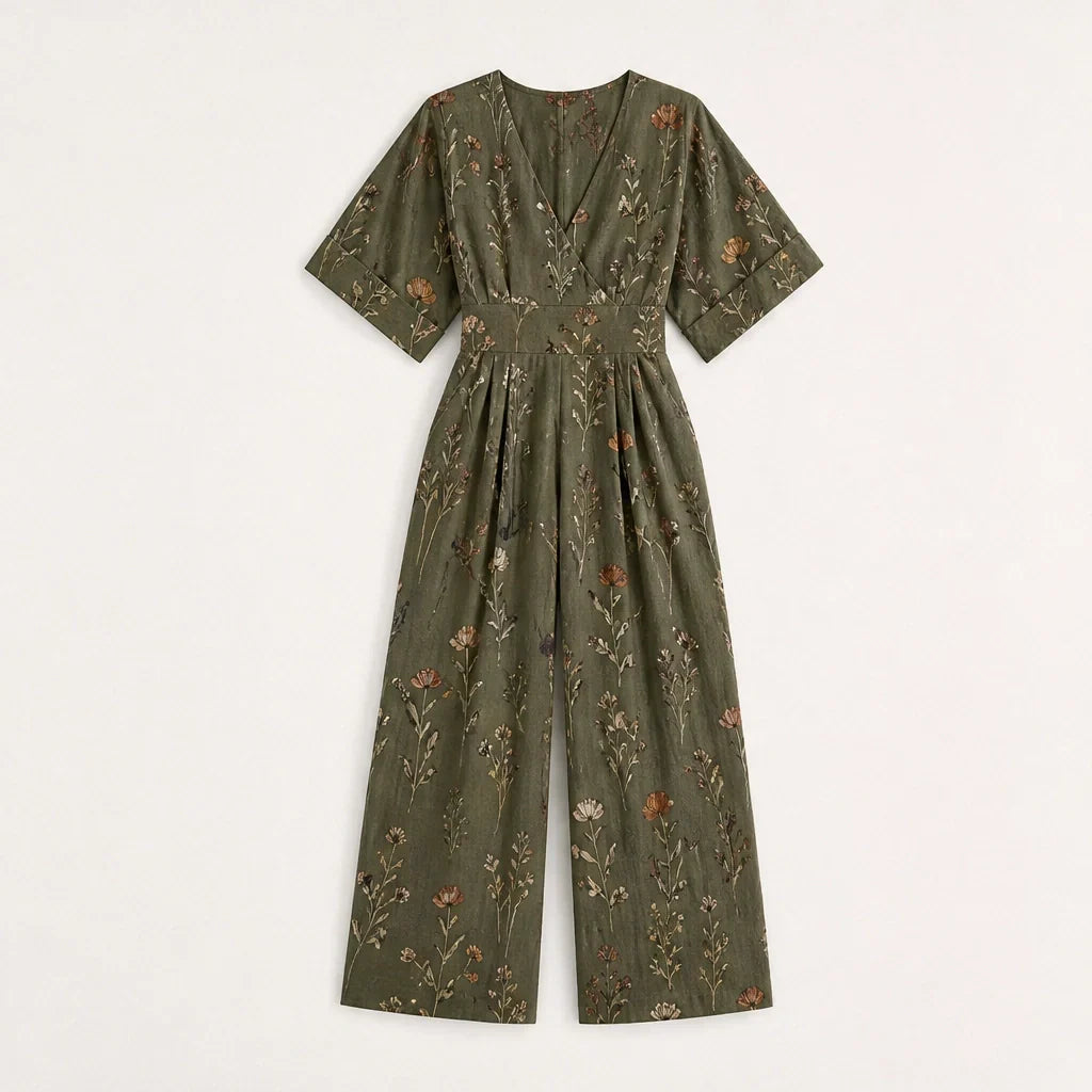 Wrenvale Tuta Floreale da Donna a Gamba Larga - Jumpsuit Estiva Smanicata con Scollo a V e Tasche