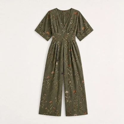 Wrenvale Tuta Floreale da Donna a Gamba Larga - Jumpsuit Estiva Smanicata con Scollo a V e Tasche