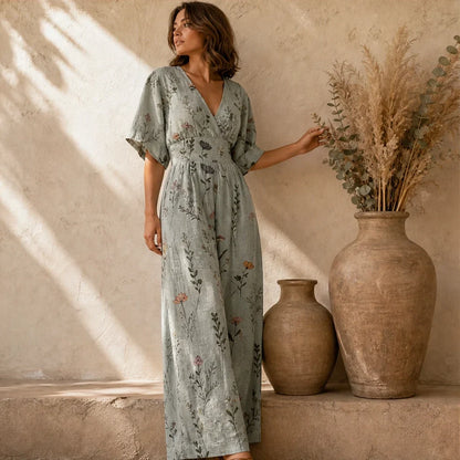 Wrenvale Tuta Floreale da Donna a Gamba Larga - Jumpsuit Estiva Smanicata con Scollo a V e Tasche