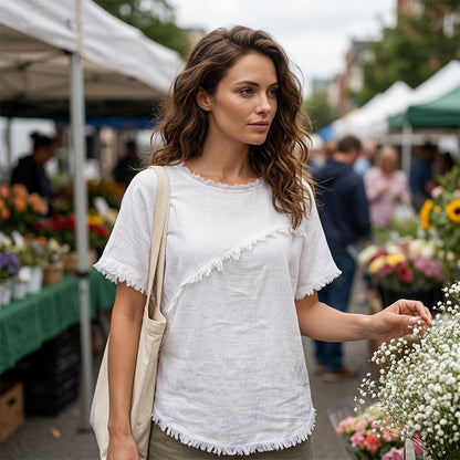 Frayla Top Estivo da Donna con Bordi a Vivo - Maglia Casual Girocollo dalla Vestibilità Comoda